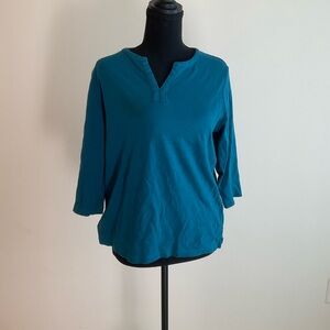 L.L. Bean Teal Split-Neck Mid length sleeve